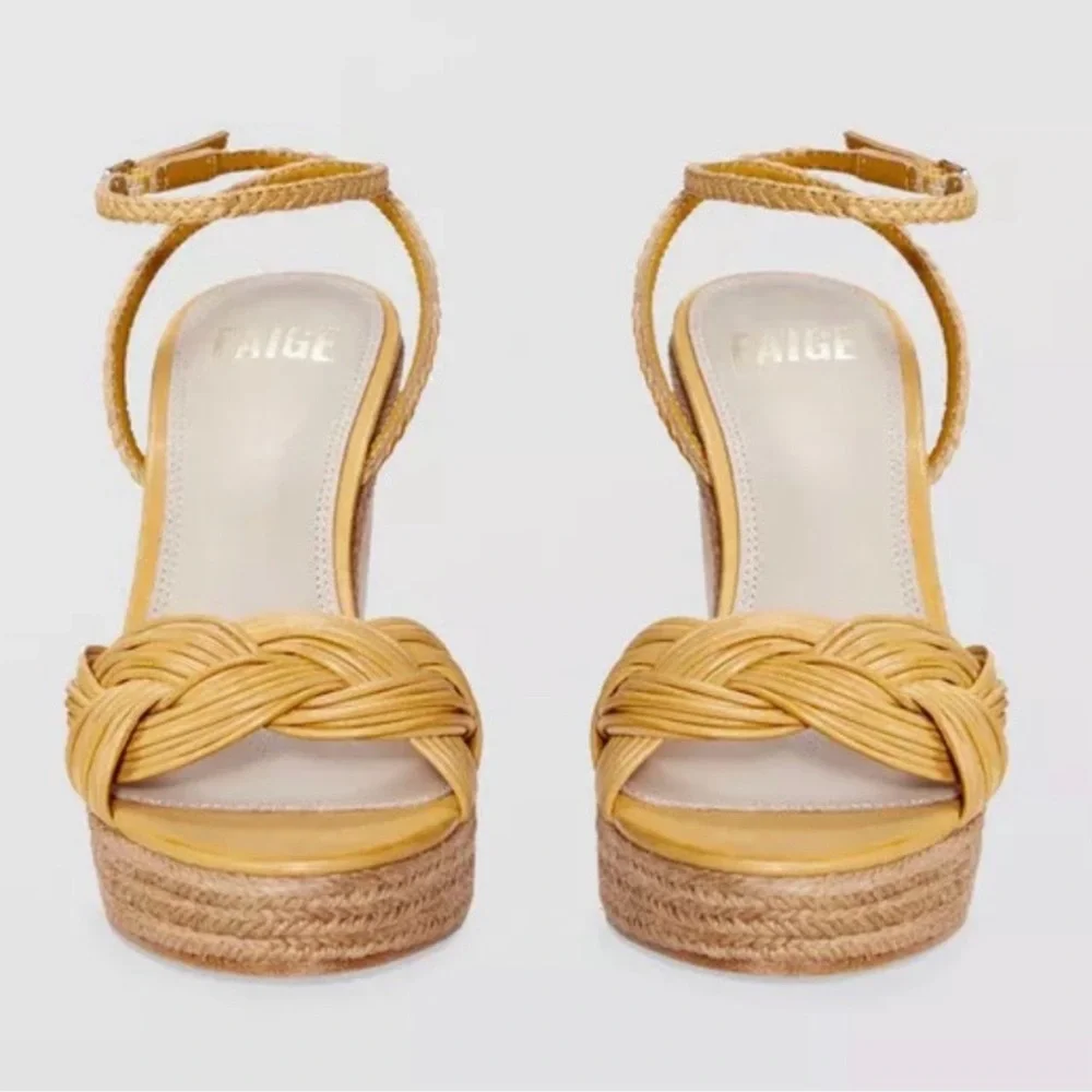 Paige Taryn Espadrille Platform Wedge braided Sandals in Mango yellow, Size 8.5